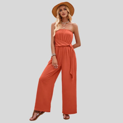 Aleksandra - Damski Off-Shoulder Kombinezon z Paskiem w Talii
