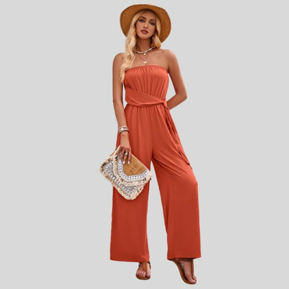Aleksandra - Damski Off-Shoulder Kombinezon z Paskiem w Talii