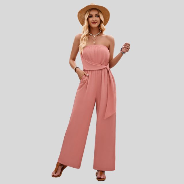 Aleksandra - Damski Off-Shoulder Kombinezon z Paskiem w Talii
