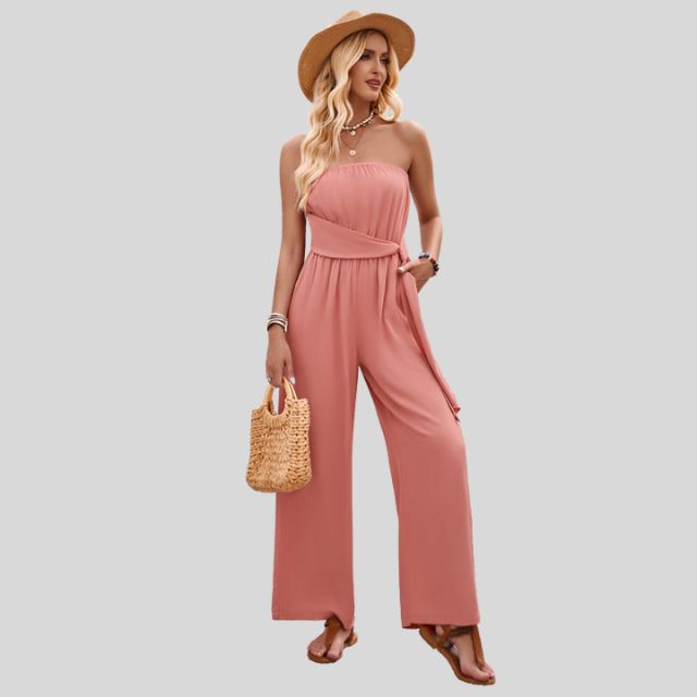 Aleksandra - Damski Off-Shoulder Kombinezon z Paskiem w Talii