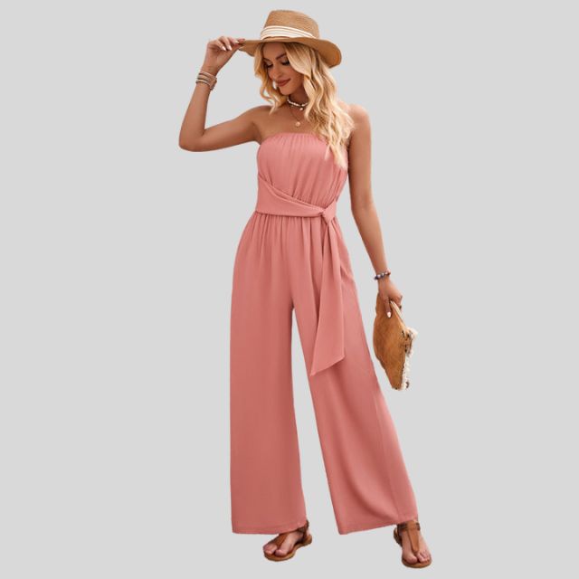 Aleksandra - Damski Off-Shoulder Kombinezon z Paskiem w Talii