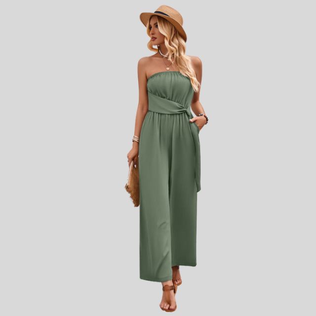 Aleksandra - Damski Off-Shoulder Kombinezon z Paskiem w Talii