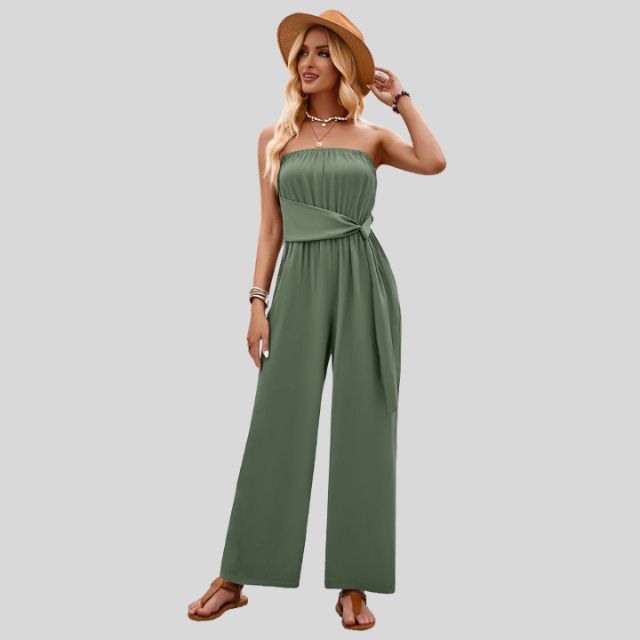 Aleksandra - Damski Off-Shoulder Kombinezon z Paskiem w Talii