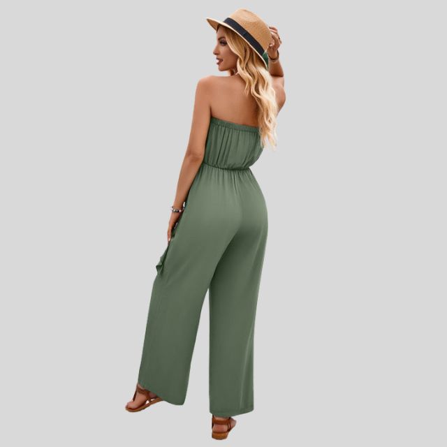 Aleksandra - Damski Off-Shoulder Kombinezon z Paskiem w Talii