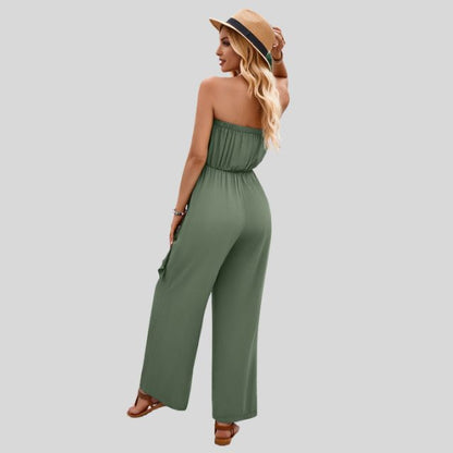 Aleksandra - Damski Off-Shoulder Kombinezon z Paskiem w Talii