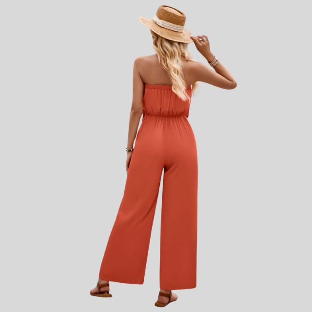 Aleksandra - Damski Off-Shoulder Kombinezon z Paskiem w Talii