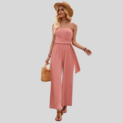 Aleksandra - Damski Off-Shoulder Kombinezon z Paskiem w Talii