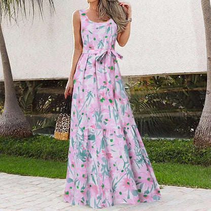 Monika - Bezrękawnikowa sukienka maxi w kwiaty damska