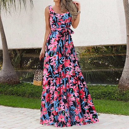 Monika - Bezrękawnikowa sukienka maxi w kwiaty damska