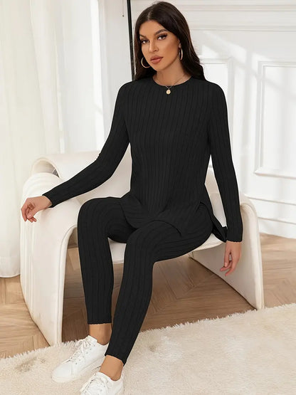 Dominika - Komplet damski 2-częściowy prążkowany - Wygodny i stylowy design