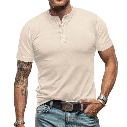 Kacper | T-shirt męski jesień  lekki oddychający materiał z kołnierzykiem Henley i swobodnym krojem