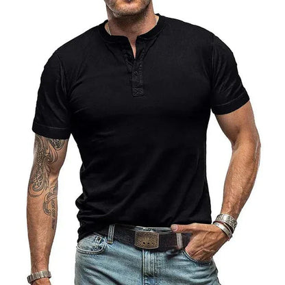 Kacper | T-shirt męski jesień  lekki oddychający materiał z kołnierzykiem Henley i swobodnym krojem