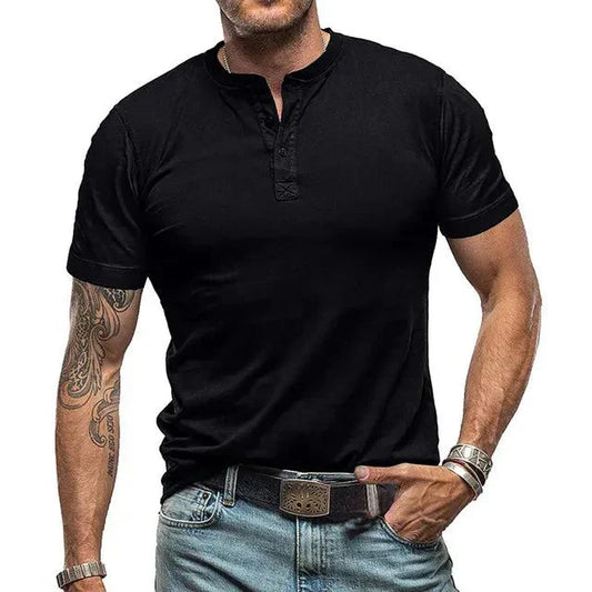 Kacper | T-shirt męski jesień  lekki oddychający materiał z kołnierzykiem Henley i swobodnym krojem
