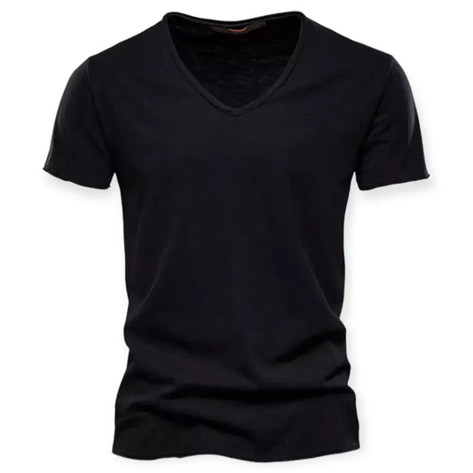 Patryk | T-shirt męski jesień  lekki przewiewny materiał z głębokim dekoltem V i nowoczesnym krojem