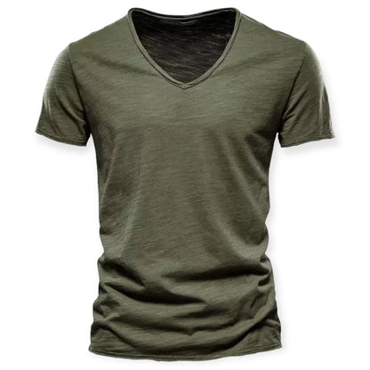 Patryk | T-shirt męski jesień  lekki przewiewny materiał z głębokim dekoltem V i nowoczesnym krojem