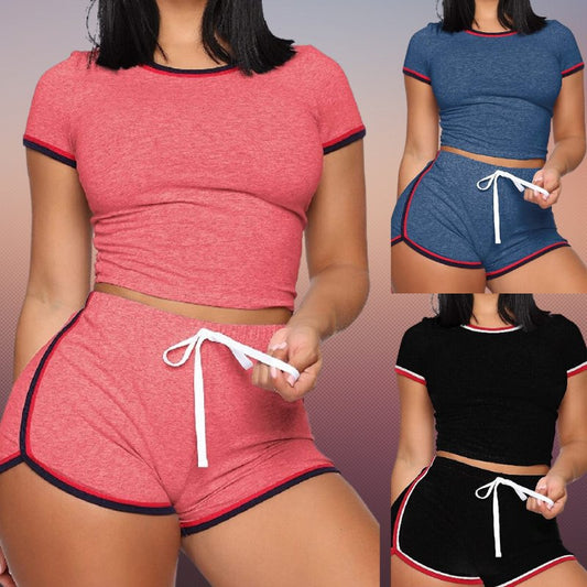 Lena - Komplet damski casual - Crop top i szorty