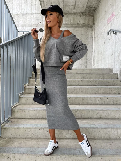 Teresa - Komplet damski elegancki - Sukienka i bluza, unikalna kombinacja