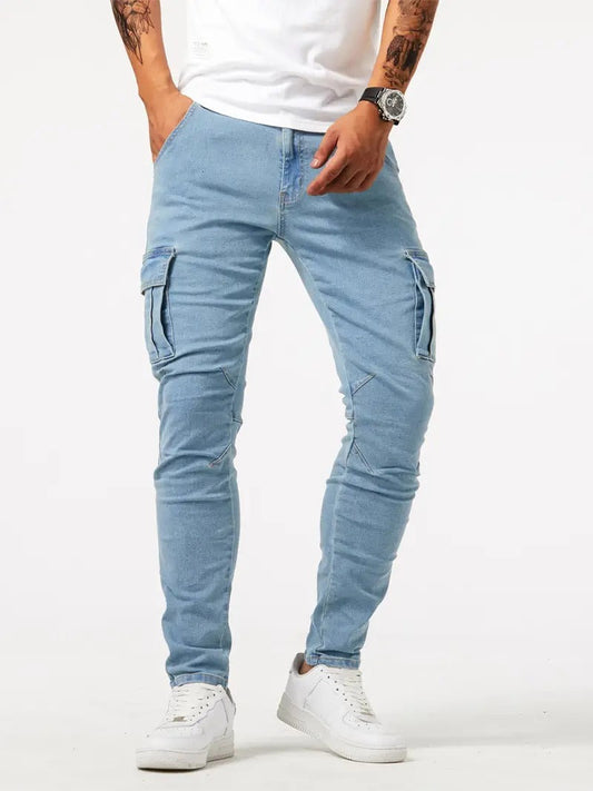Męskie spodnie cargo denim stretch – nowoczesny styl, elastyczność i wygoda na co dzień